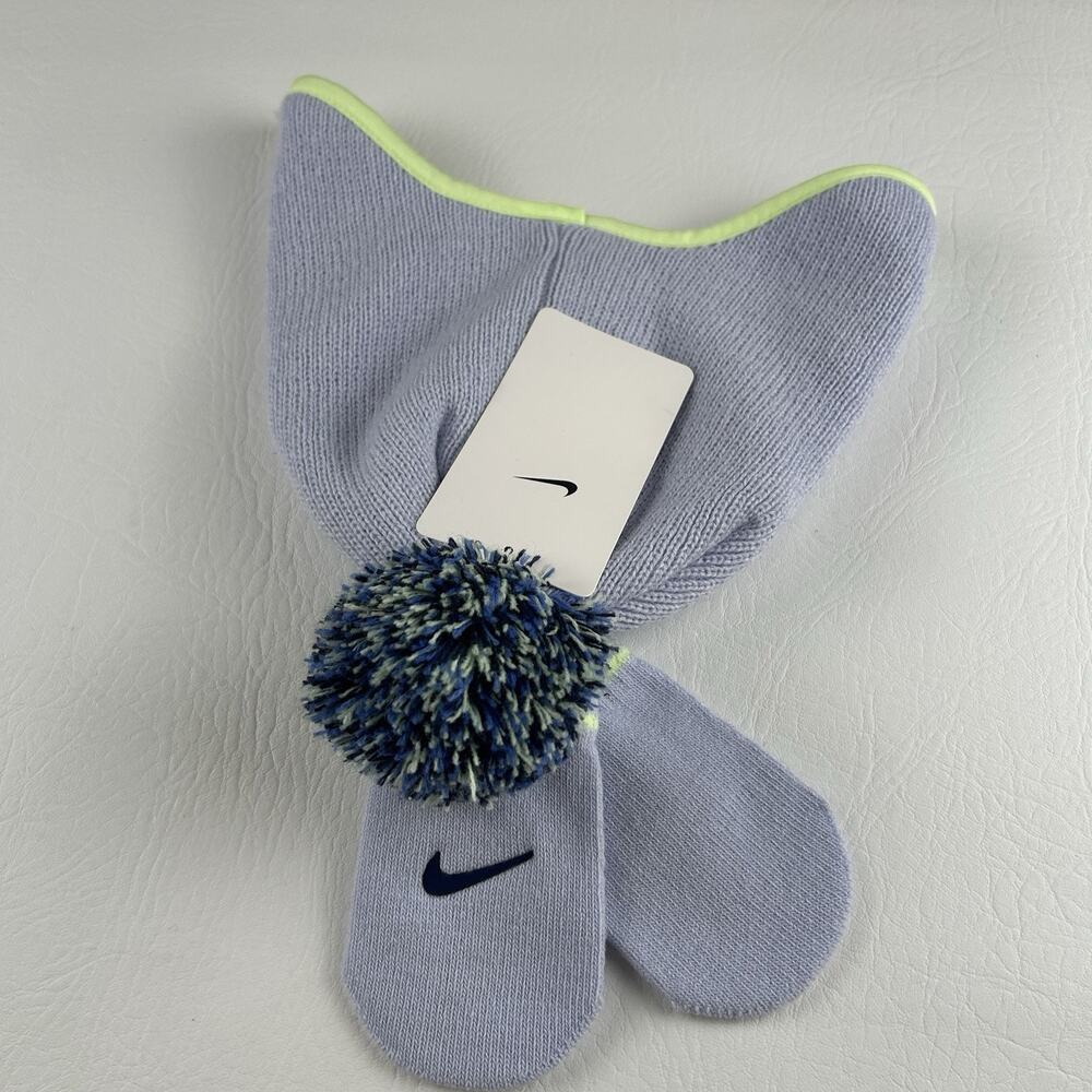 Nike Infant 2 Piece Knit Hat Gloves Set Gray Neon Green Logo NWT - Picture 5 of 6